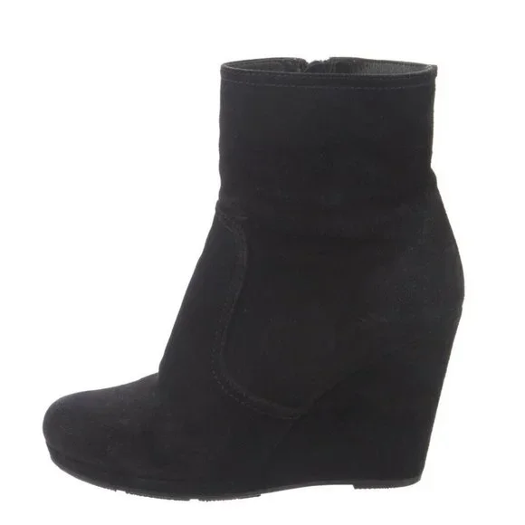 Prada Milano Women's Black Suede Ankle Wedge Boots Size 9 - Picture 4 of 9